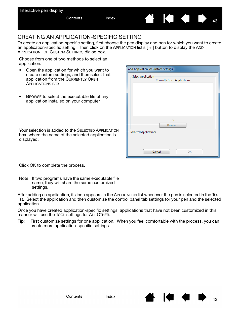 Creating an application-specific setting | Wacom DTU-2231 User Manual | Page 43 / 88