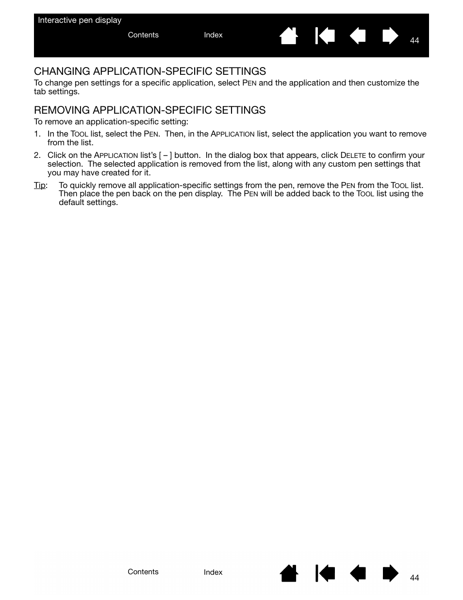 Changing application-specific settings, Removing application-specific settings | Wacom DTU-2231 User Manual | Page 44 / 88