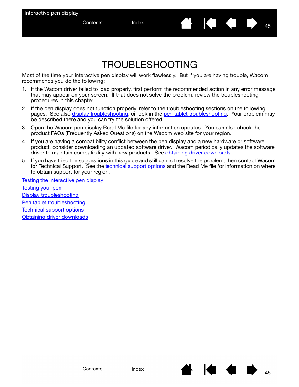 Troubleshooting | Wacom DTU-2231 User Manual | Page 45 / 88