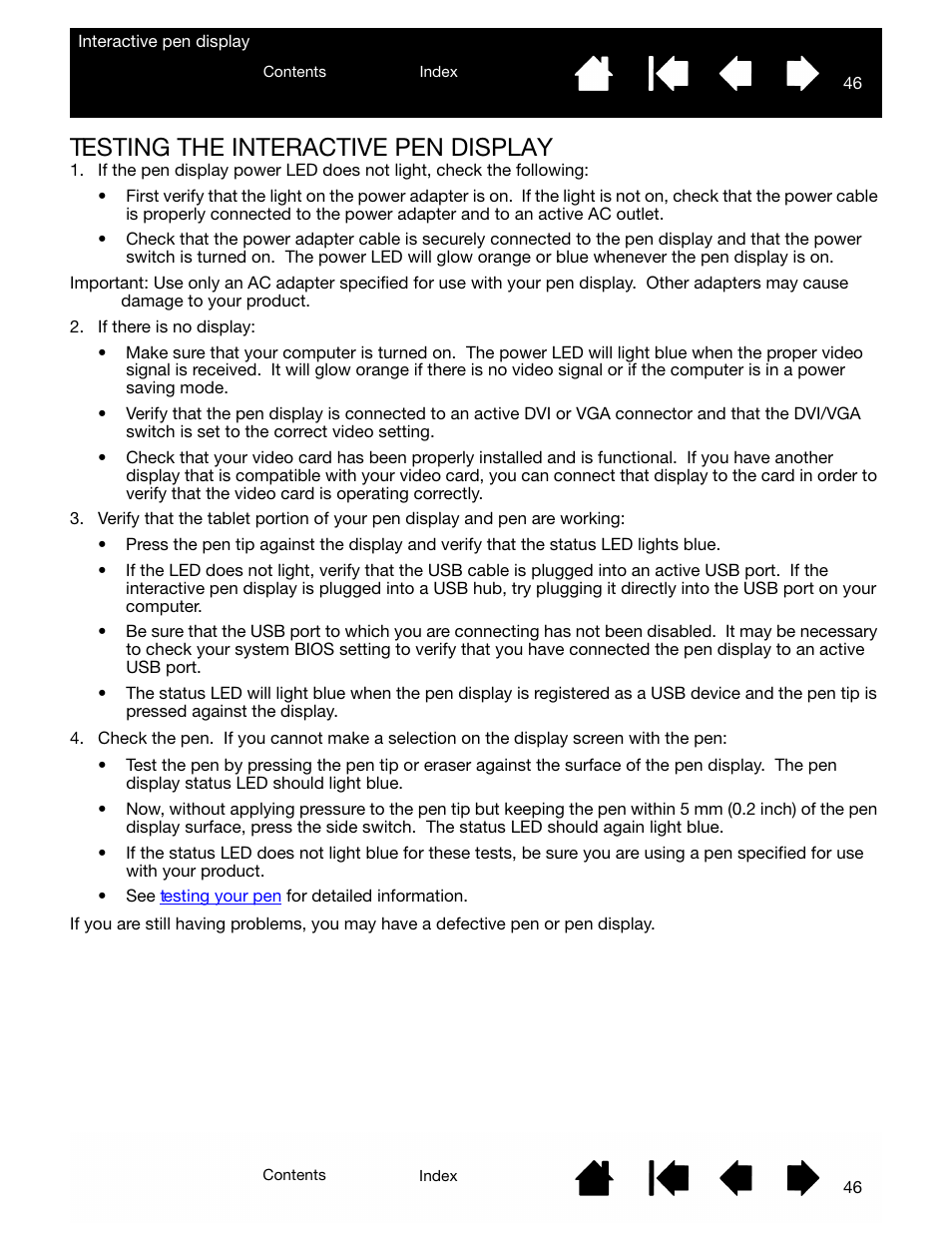 Testing the interactive pen display | Wacom DTU-2231 User Manual | Page 46 / 88