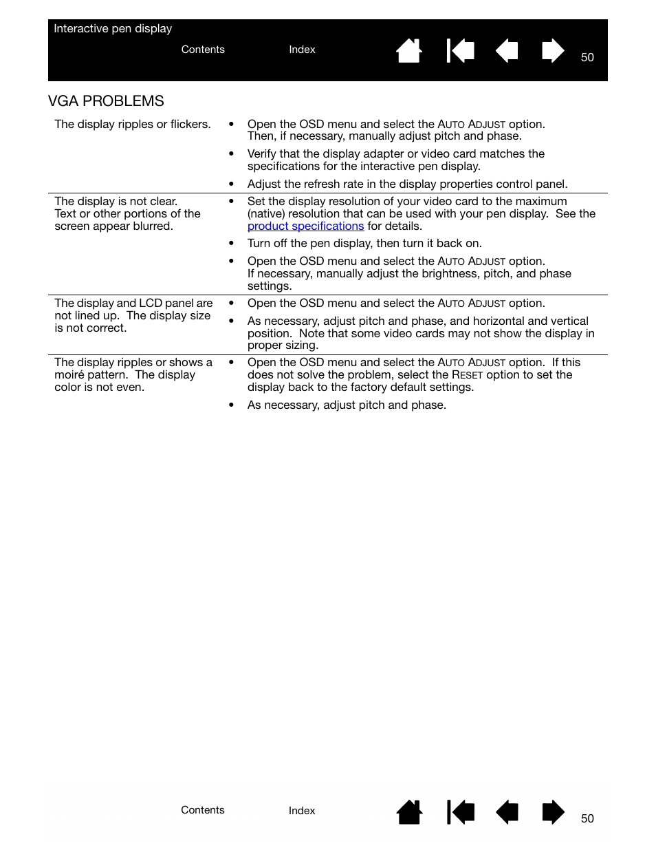Vga problems | Wacom DTU-2231 User Manual | Page 50 / 88