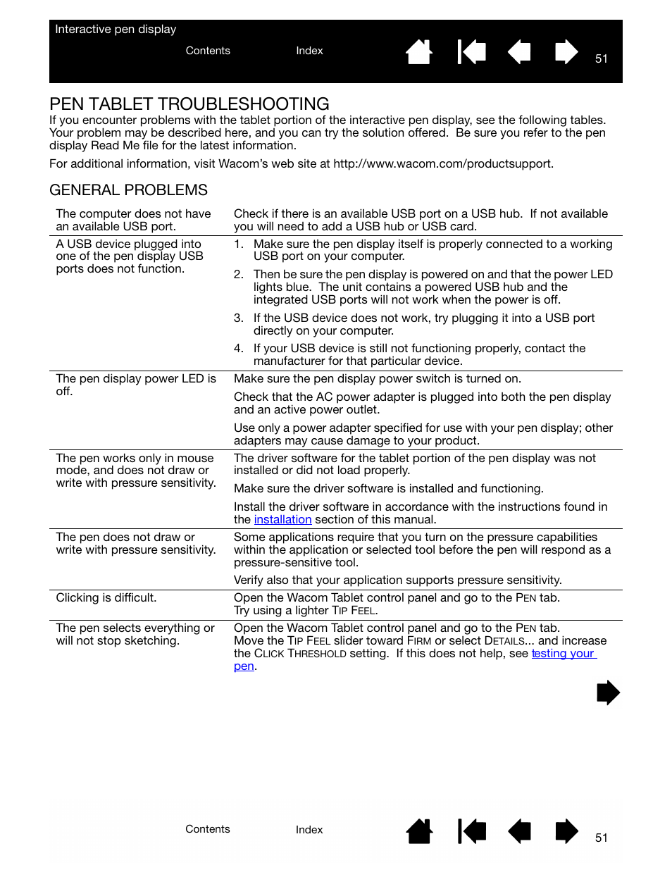 Pen tablet troubleshooting, General problems, Look in the | Wacom DTU-2231 User Manual | Page 51 / 88