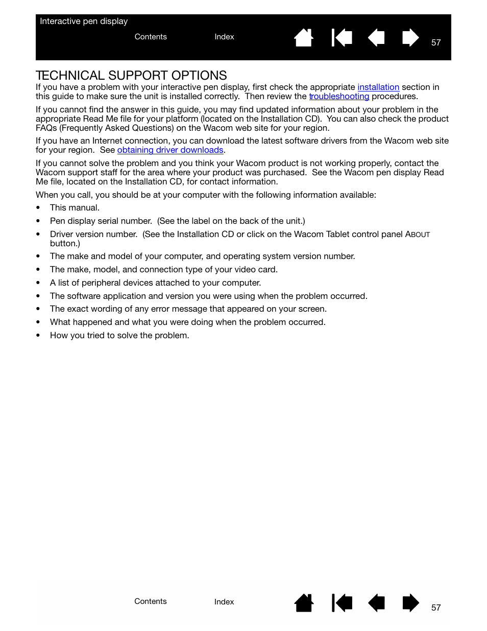 Technical support options | Wacom DTU-2231 User Manual | Page 57 / 88