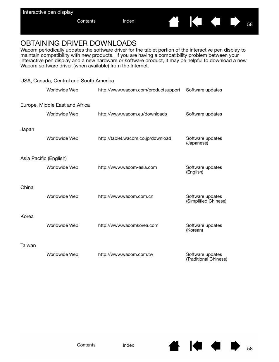 Obtaining driver downloads | Wacom DTU-2231 User Manual | Page 58 / 88