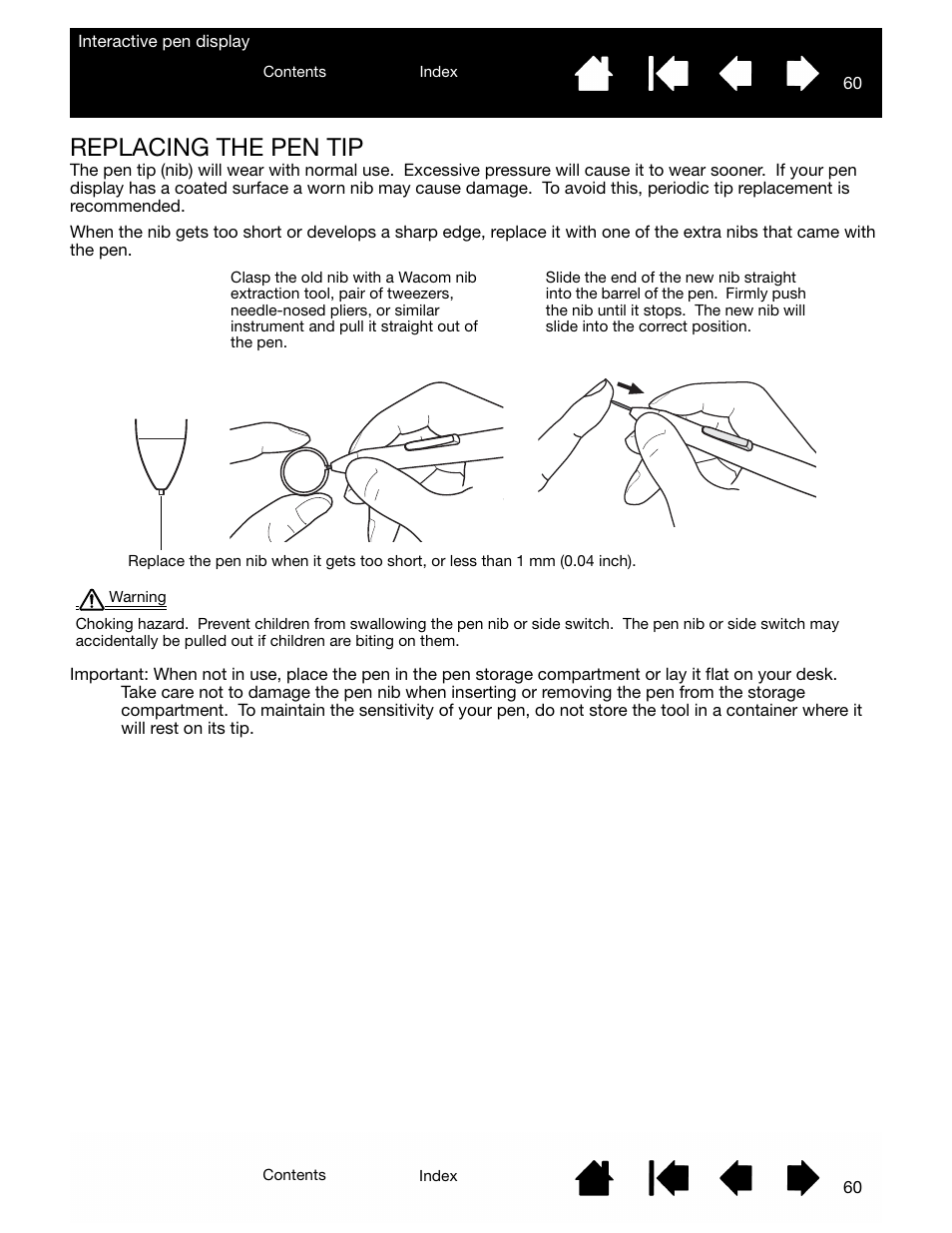 Replacing the pen tip | Wacom DTU-2231 User Manual | Page 60 / 88