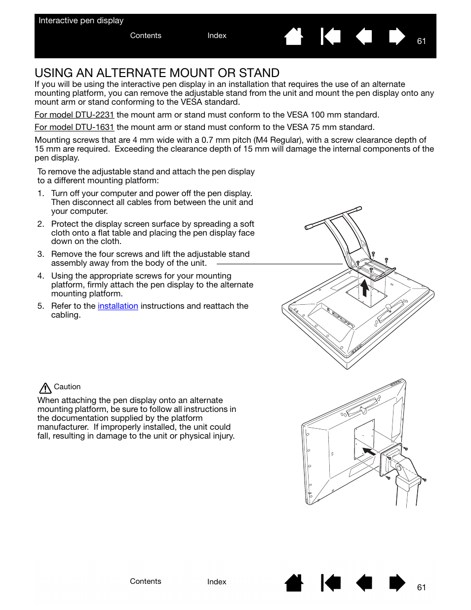 Using an alternate mount or stand | Wacom DTU-2231 User Manual | Page 61 / 88