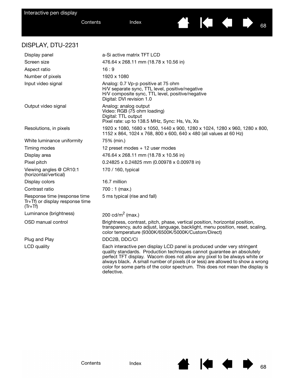 Display, dtu-2231 | Wacom DTU-2231 User Manual | Page 68 / 88