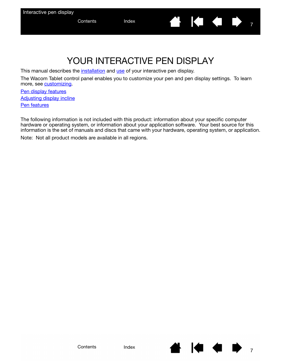 Your interactive pen display, Interactive pen display | Wacom DTU-2231 User Manual | Page 7 / 88