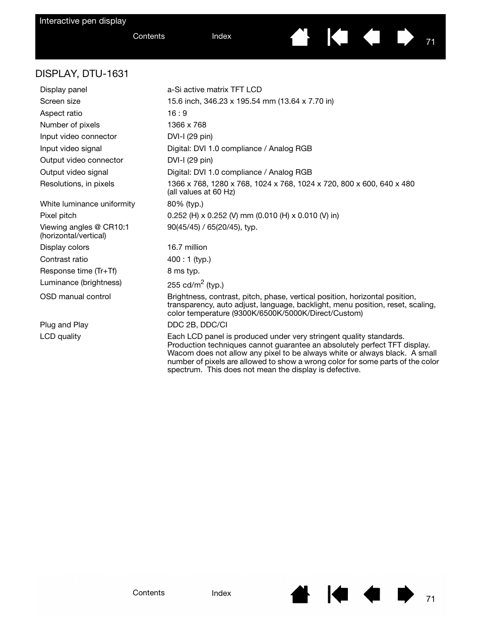 Display, dtu-1631 | Wacom DTU-2231 User Manual | Page 71 / 88