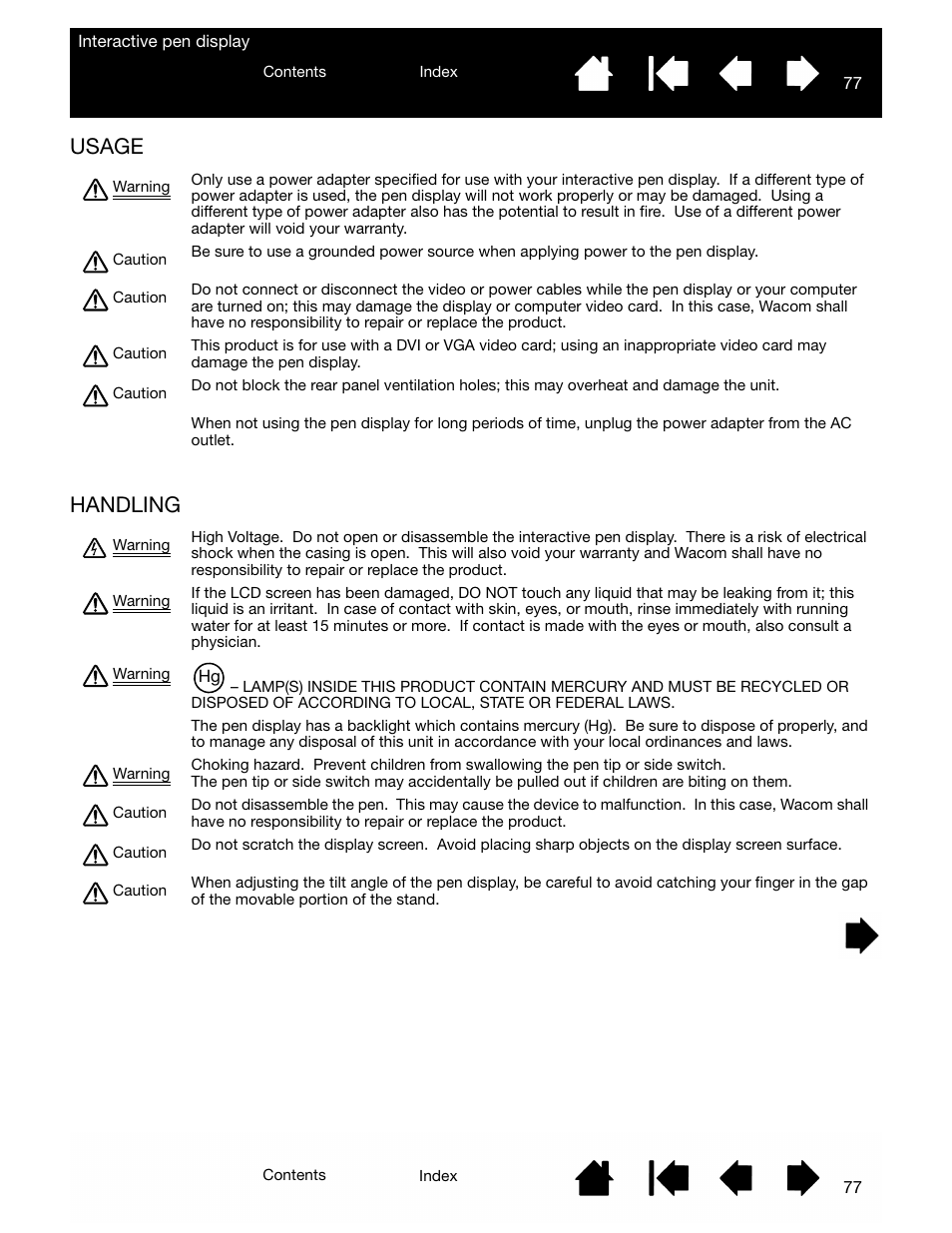 Usage, Handling, Usage handling | Wacom DTU-2231 User Manual | Page 77 / 88