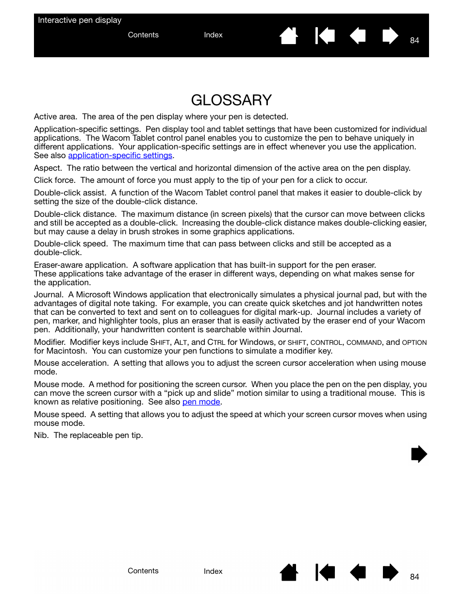 Glossary, Glossary 84, Want | Double-click assist, Mouse mode | Wacom DTU-2231 User Manual | Page 84 / 88