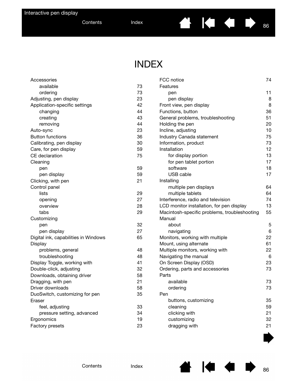 Index, Index 86 | Wacom DTU-2231 User Manual | Page 86 / 88