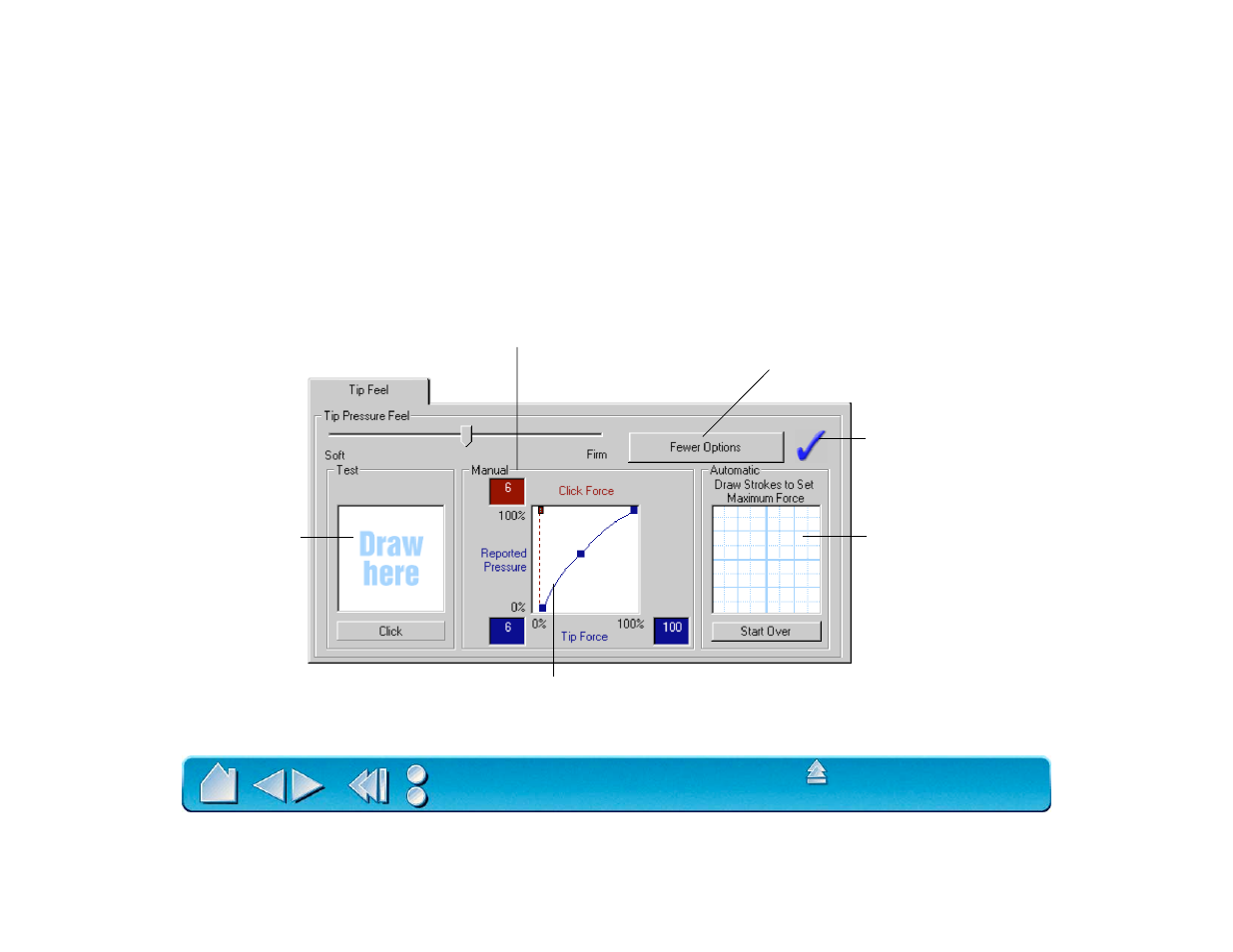 Advanced tip pressure settings, Oggles to the, Advanced options | Wacom Intuos2 XD-0608-R User Manual | Page 101 / 165