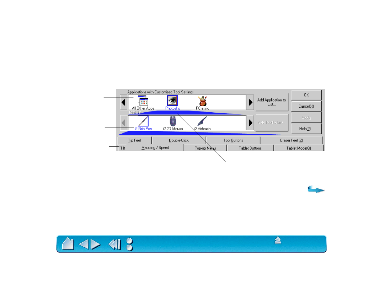 Working with application-specific settings, Working with application, Specific settings | Wacom Intuos2 XD-0608-R User Manual | Page 89 / 165