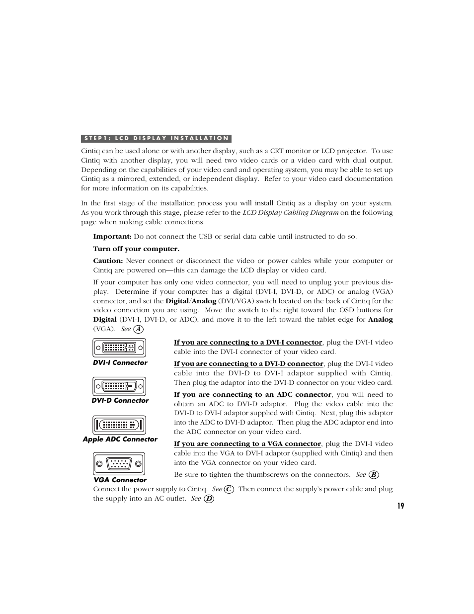 Step 1: lcd display installation | Wacom Cintiq 18SX User Manual | Page 21 / 62