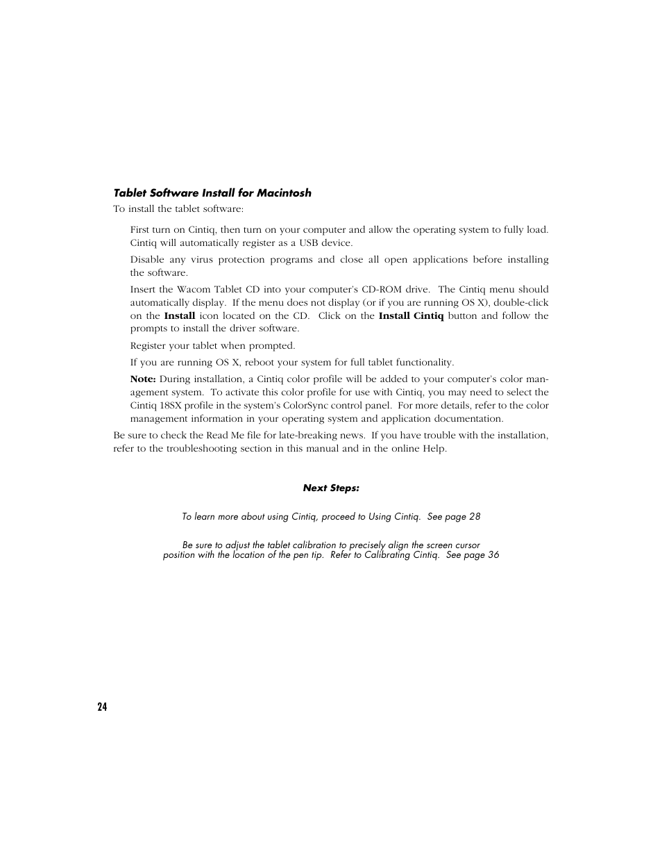 Tablet software install for macintosh | Wacom Cintiq 18SX User Manual | Page 26 / 62