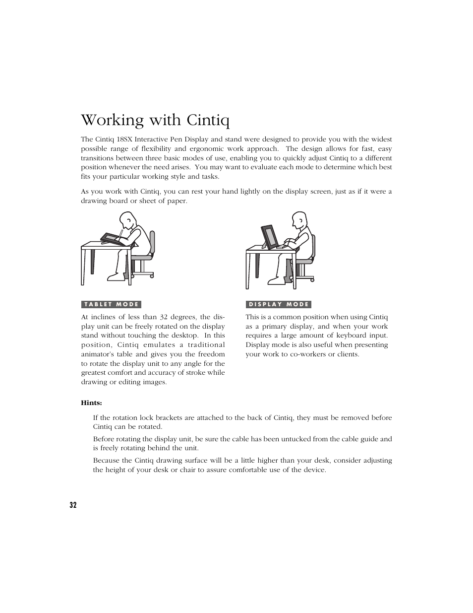 Working with cintiq, Tablet mode, Display mode | Wacom Cintiq 18SX User Manual | Page 34 / 62