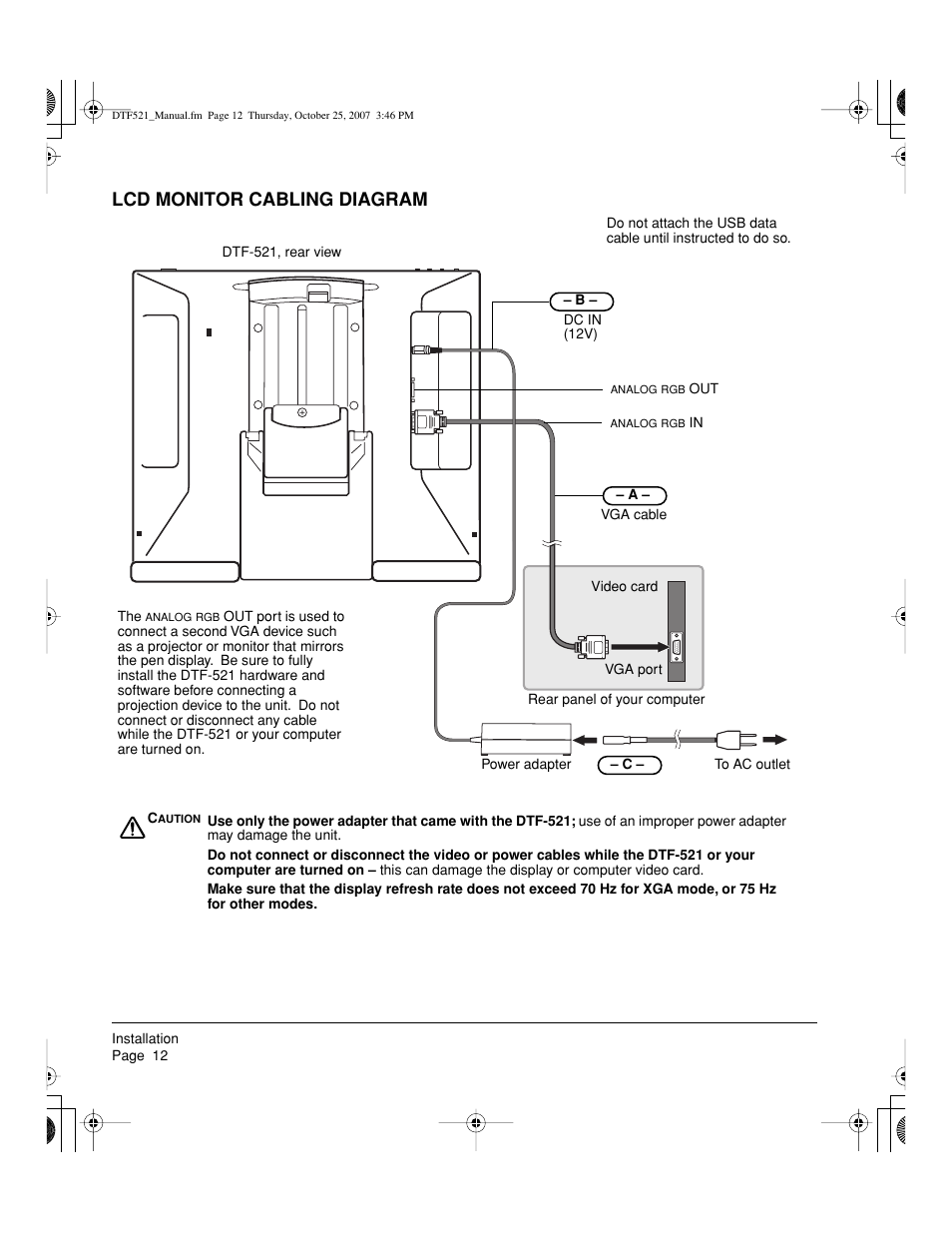 Lcd monitor cabling diagram | Wacom DTF-521 User Manual | Page 14 / 60