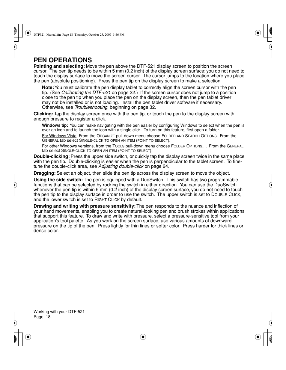 Pen operations | Wacom DTF-521 User Manual | Page 20 / 60
