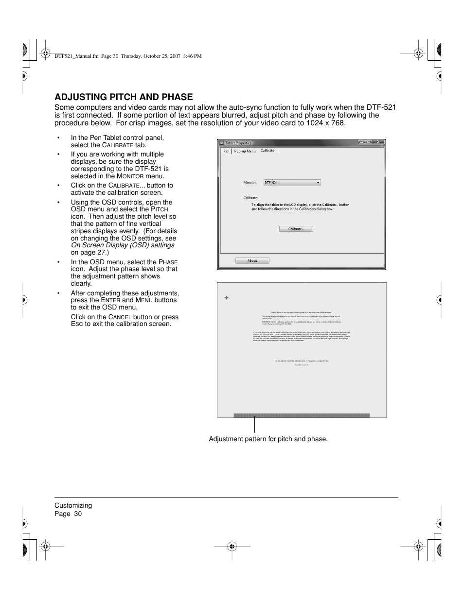 Adjusting pitch and phase | Wacom DTF-521 User Manual | Page 32 / 60