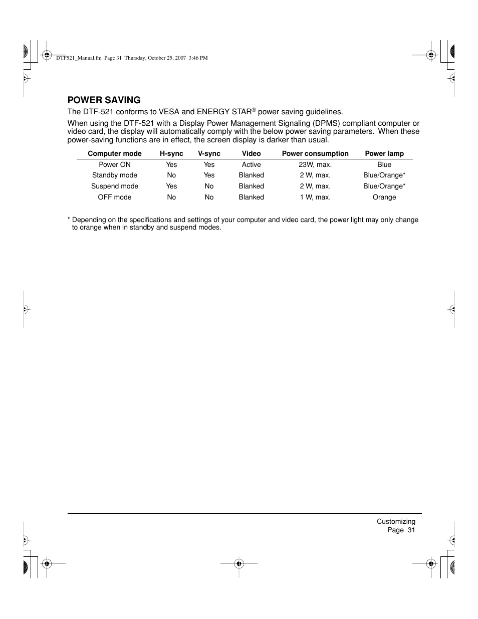 Power saving | Wacom DTF-521 User Manual | Page 33 / 60