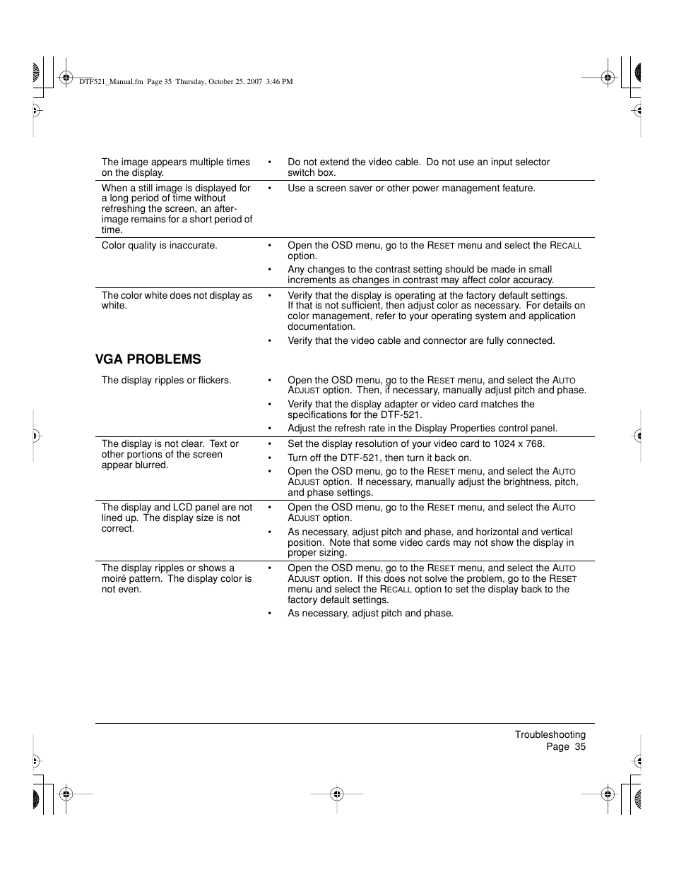 Vga problems | Wacom DTF-521 User Manual | Page 37 / 60