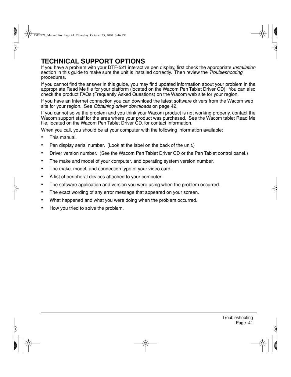 Technical support options | Wacom DTF-521 User Manual | Page 43 / 60