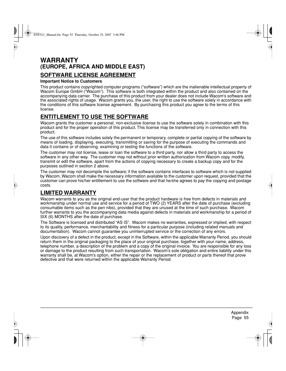 Warranty | Wacom DTF-521 User Manual | Page 57 / 60