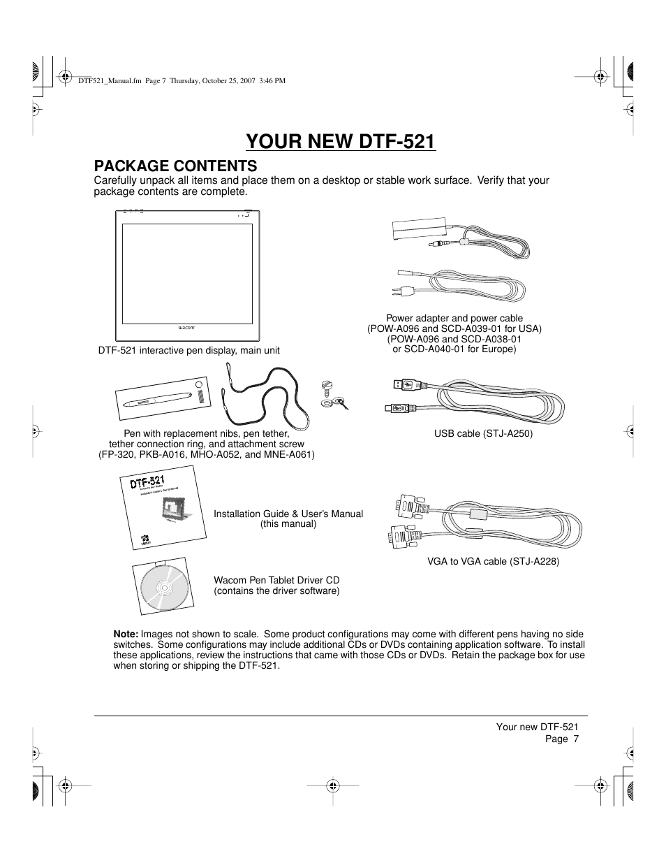 Your new dtf-521, Package contents | Wacom DTF-521 User Manual | Page 9 / 60