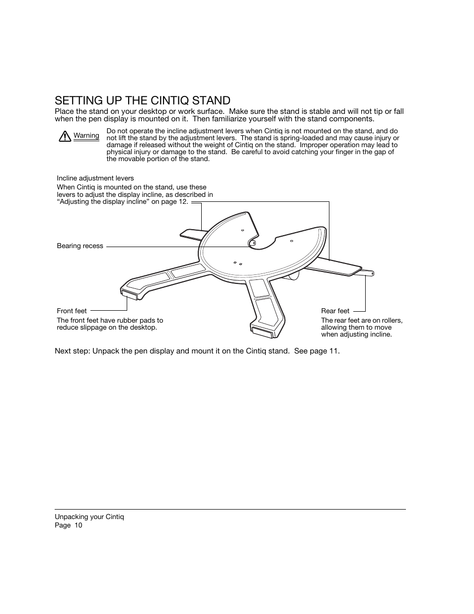 Setting up the cintiq stand | Wacom 21UX User Manual | Page 12 / 92