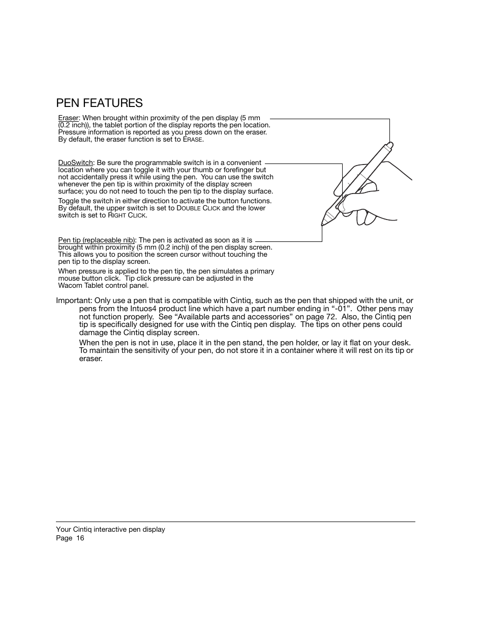 Pen features | Wacom 21UX User Manual | Page 18 / 92