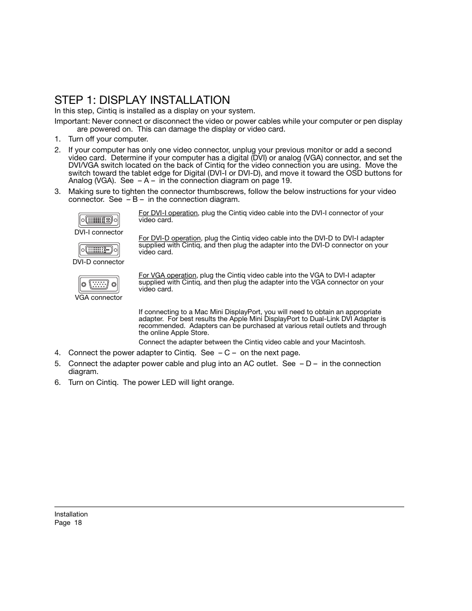 Step 1: display installation | Wacom 21UX User Manual | Page 20 / 92