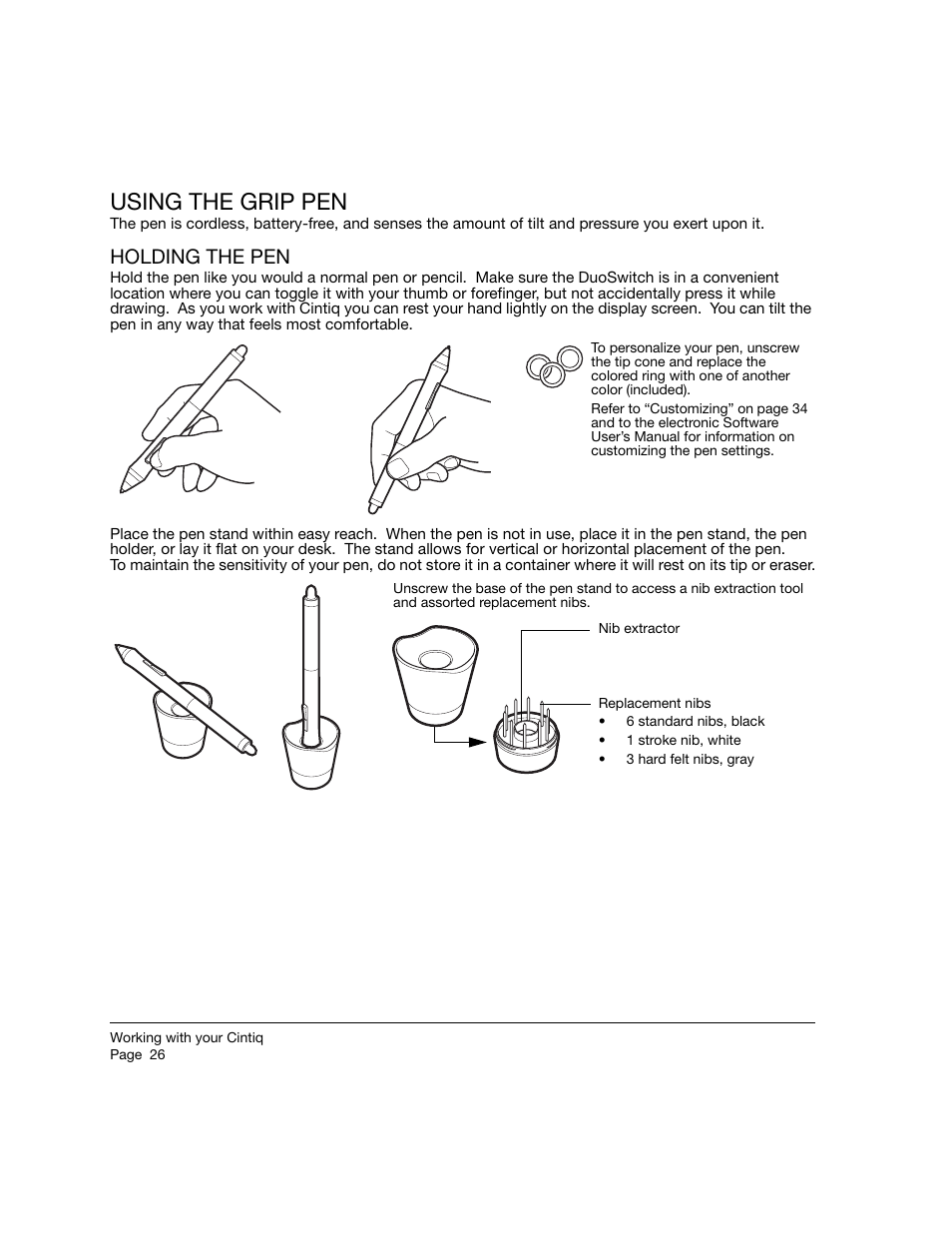 Using the grip pen, Holding the pen | Wacom 21UX User Manual | Page 28 / 92