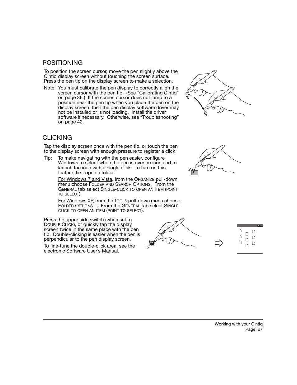 Positioning, Clicking, Positioning clicking | Wacom 21UX User Manual | Page 29 / 92