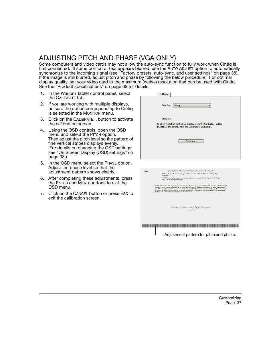Adjusting pitch and phase (vga only) | Wacom 21UX User Manual | Page 39 / 92