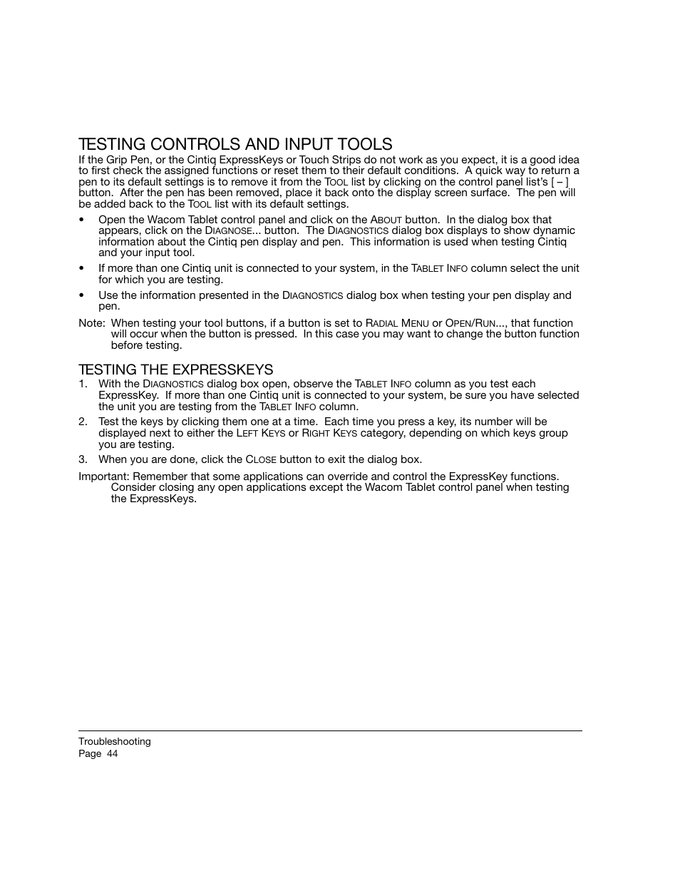Testing controls and input tools, Testing the expresskeys | Wacom 21UX User Manual | Page 46 / 92
