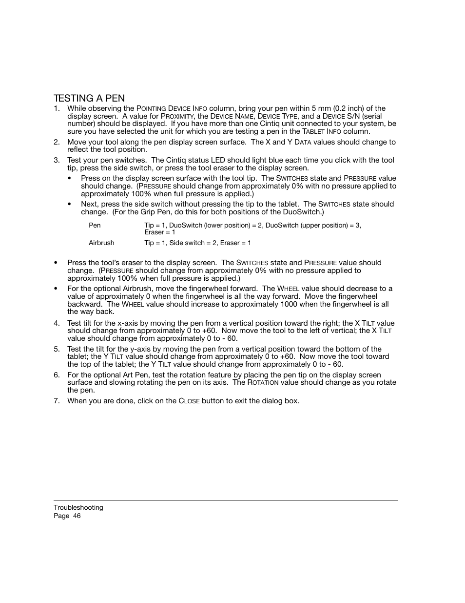 Testing a pen | Wacom 21UX User Manual | Page 48 / 92