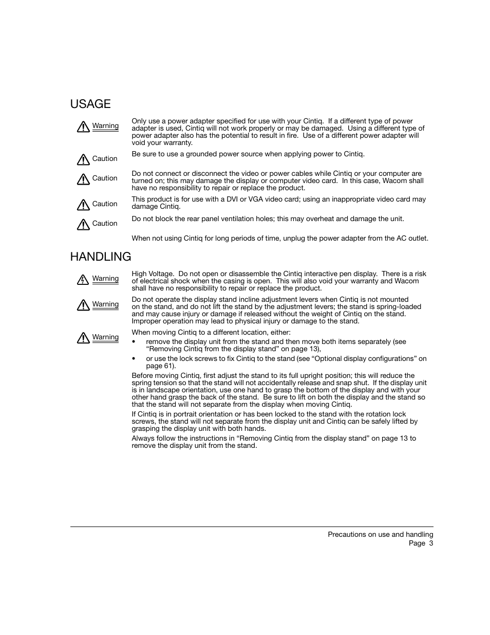 Usage, Handling, Usage handling | Wacom 21UX User Manual | Page 5 / 92