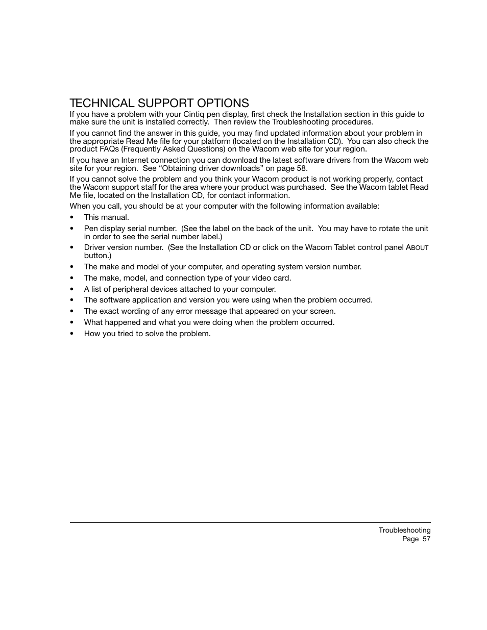 Technical support options | Wacom 21UX User Manual | Page 59 / 92