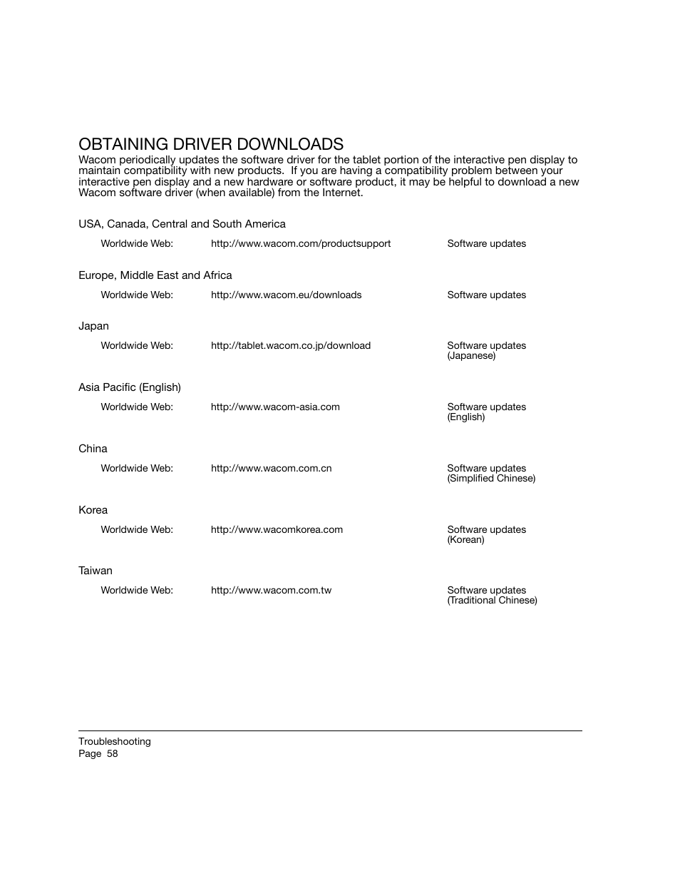 Obtaining driver downloads | Wacom 21UX User Manual | Page 60 / 92