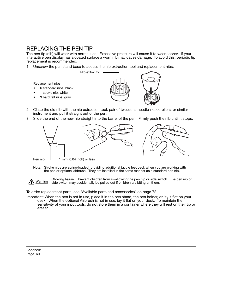 Replacing the pen tip | Wacom 21UX User Manual | Page 62 / 92