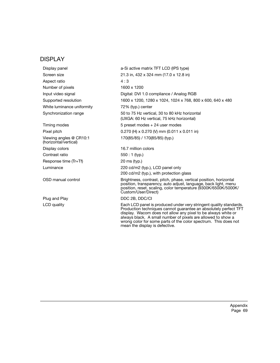 Display | Wacom 21UX User Manual | Page 71 / 92