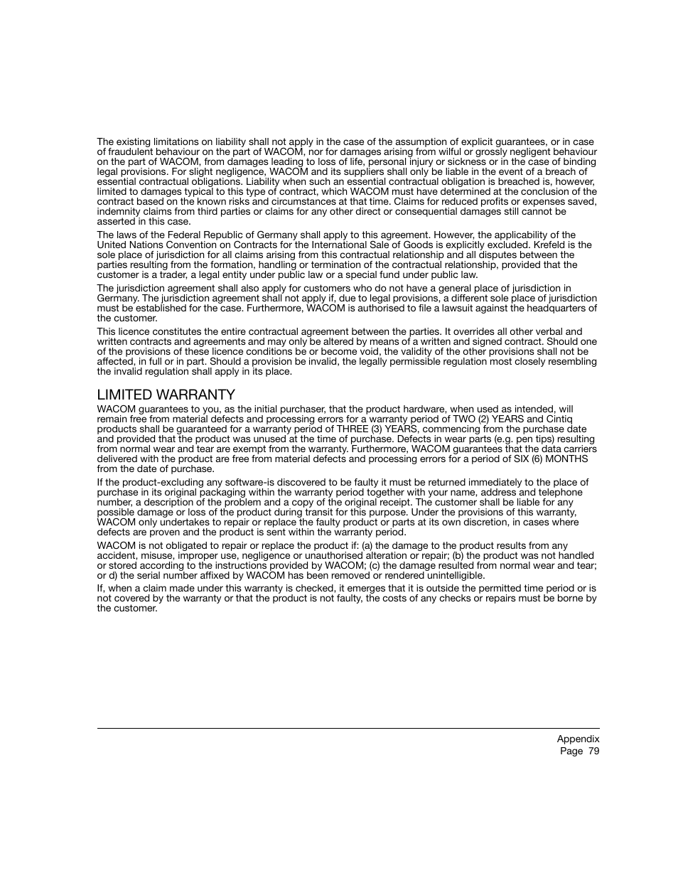 Limited warranty | Wacom 21UX User Manual | Page 81 / 92