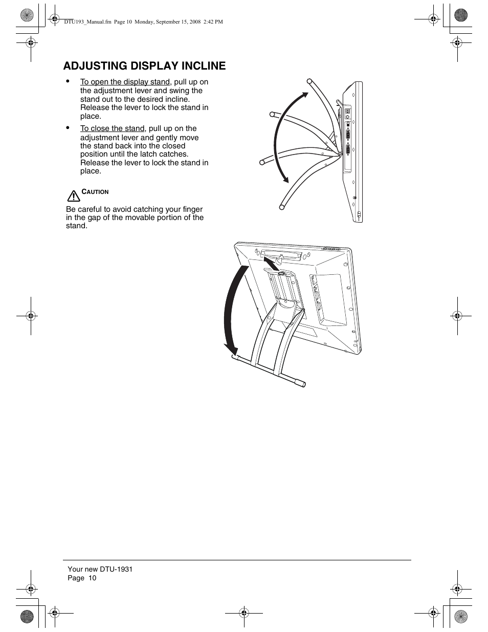 Adjusting display incline | Wacom DTU-1931 User Manual | Page 14 / 56