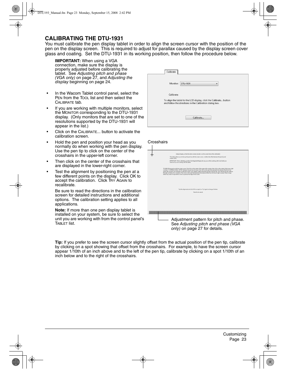 Calibrating the dtu-1931 | Wacom DTU-1931 User Manual | Page 27 / 56
