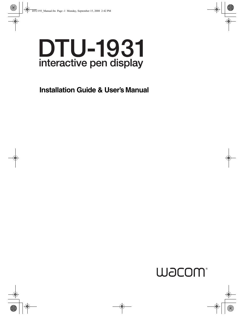 Installation guide & user’s manual | Wacom DTU-1931 User Manual | Page 3 / 56