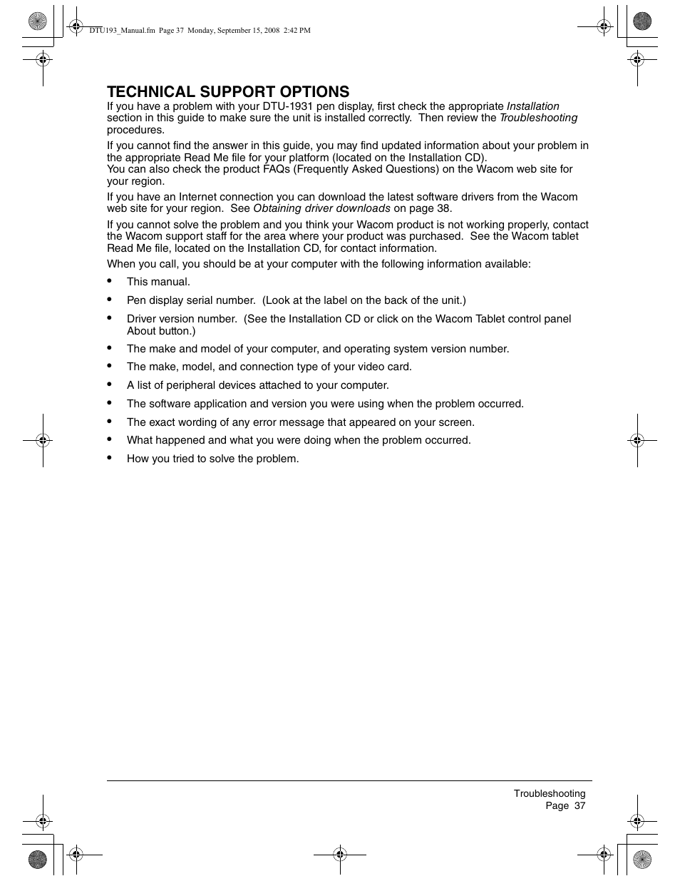 Technical support options | Wacom DTU-1931 User Manual | Page 41 / 56