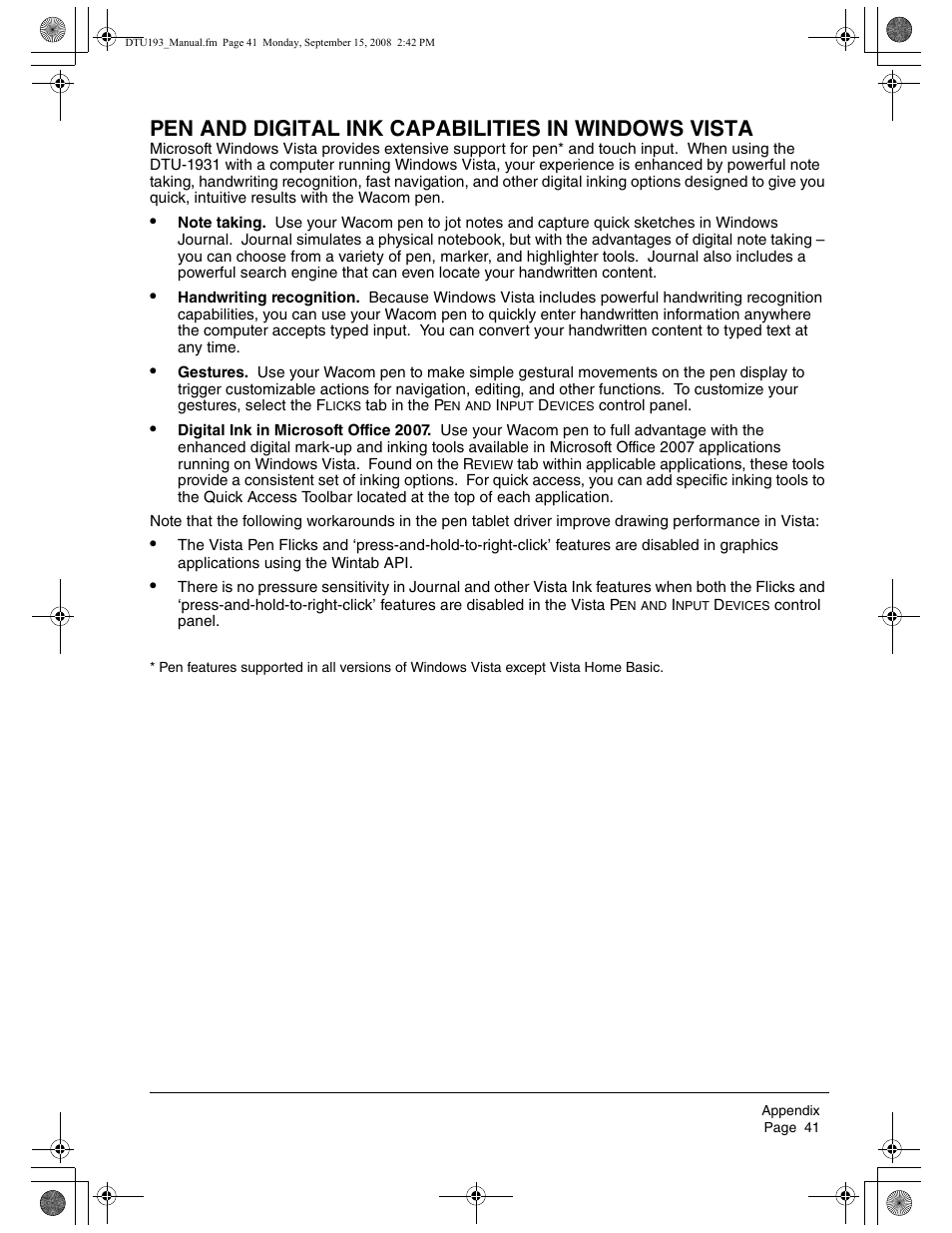 Pen and digital ink capabilities in windows vista | Wacom DTU-1931 User Manual | Page 45 / 56