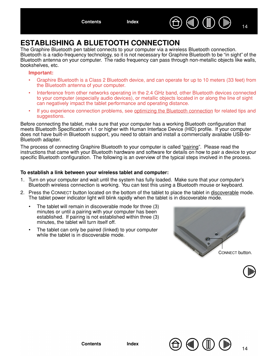 Establishing a bluetooth connection, See establishing a bluetooth connection | Wacom GRAPHIRE CTE-630BT User Manual | Page 14 / 74