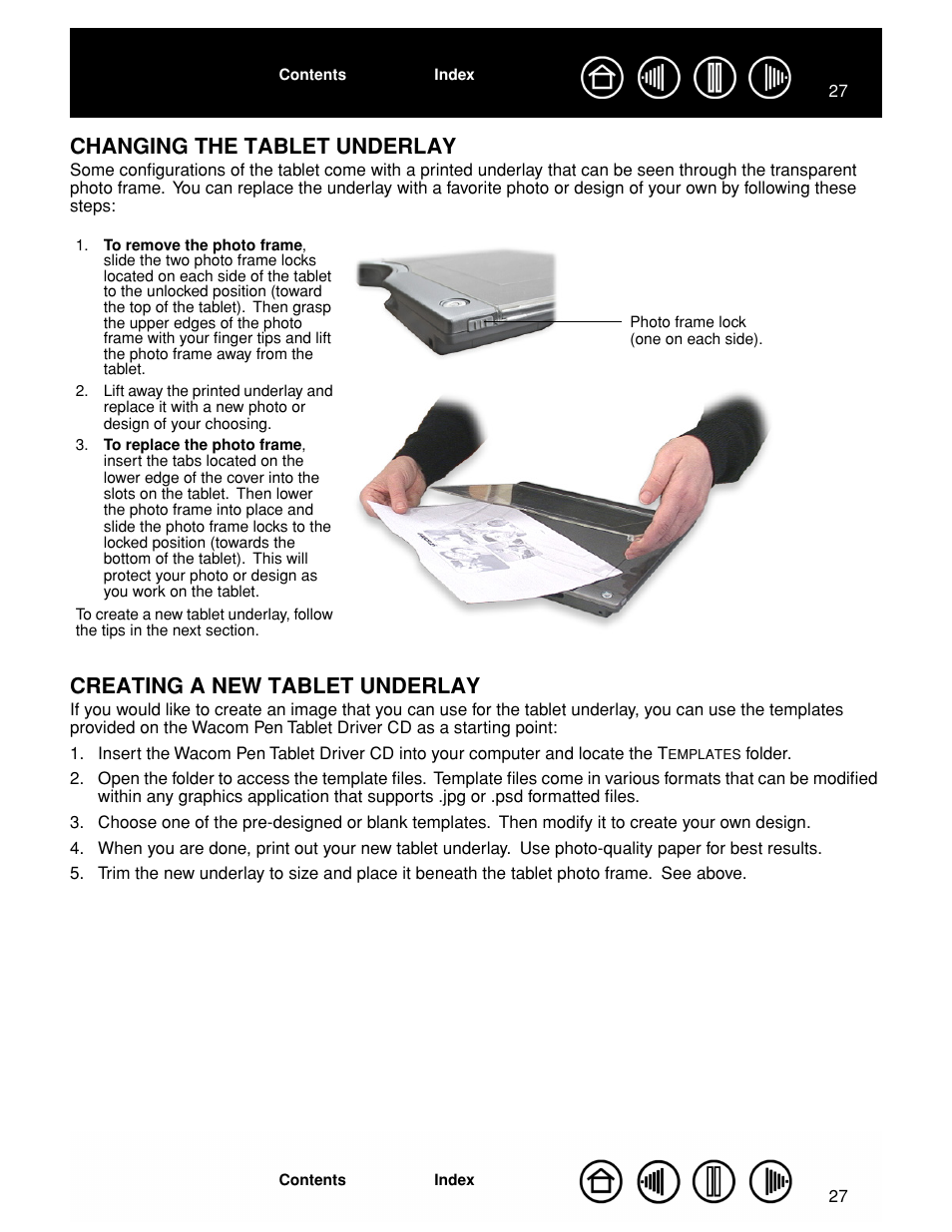 Changing the tablet underlay, Creating a new tablet underlay, See changing the tablet underlay | Wacom GRAPHIRE CTE-630BT User Manual | Page 27 / 74